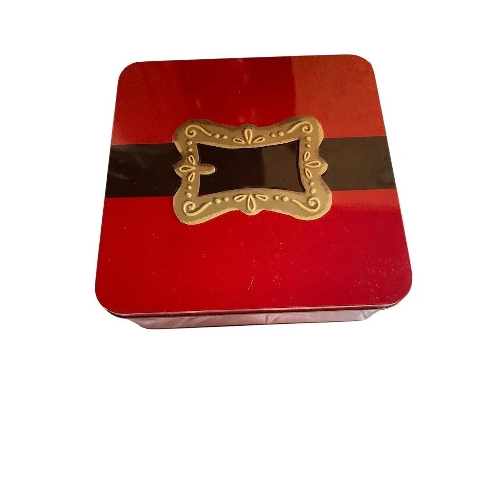 Decorative Storage Tin Box Red & Black Square Removable Lid Small‎